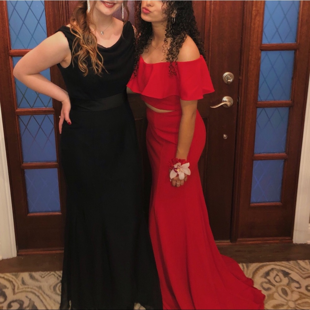 Red off the shoulder prom dress